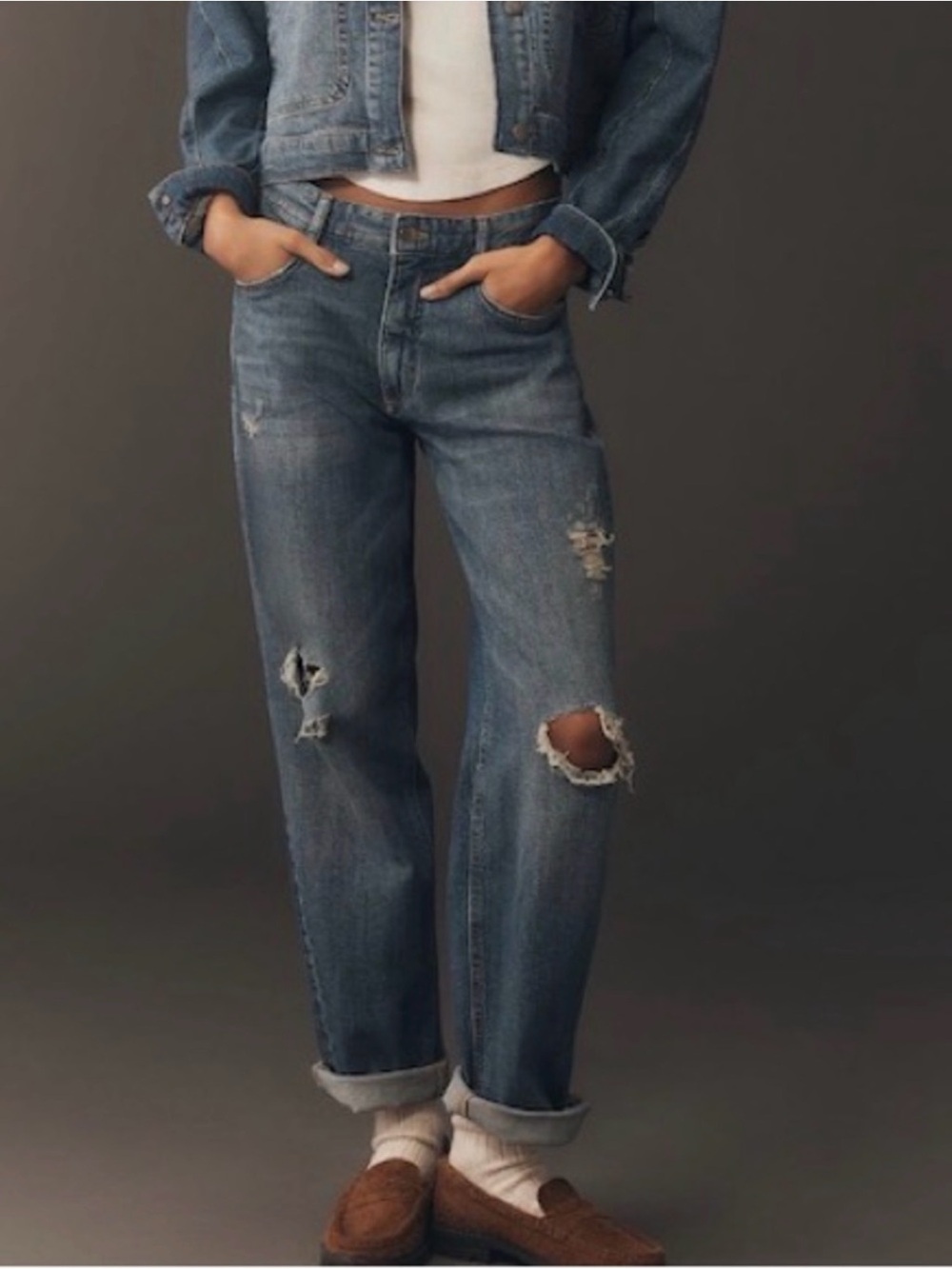 Anthropologie Pilcro Cotton Boyfriend Baggy Mid Rise Distressed Jeans